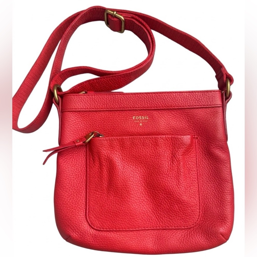 Fossil Mimi Red Pebbled Leather Crossbody Bag